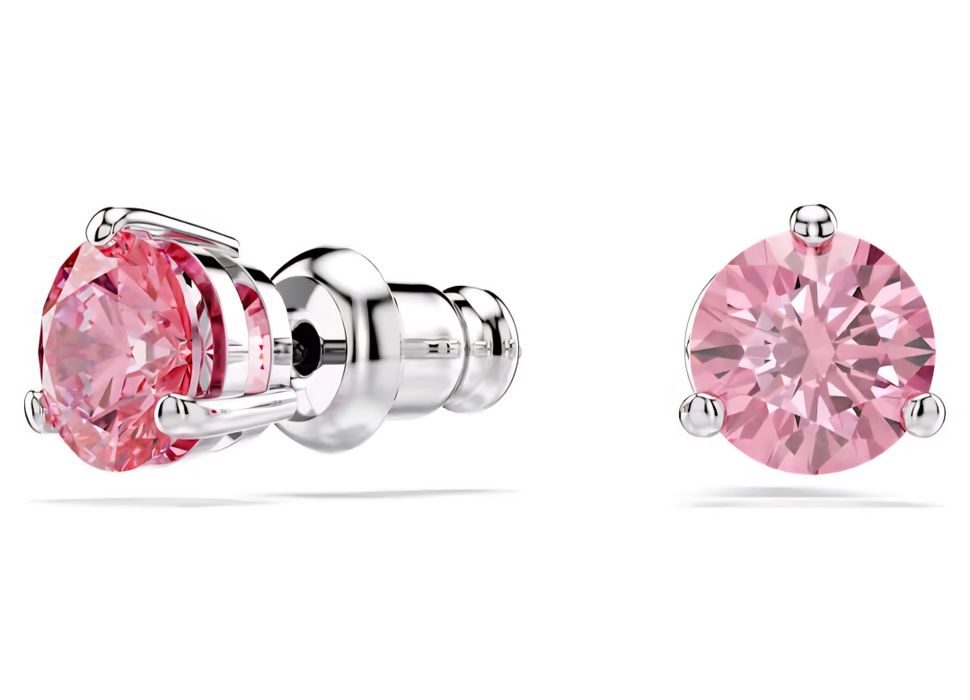 Обеци Swarovski с розов кръгъл кристал, с винт