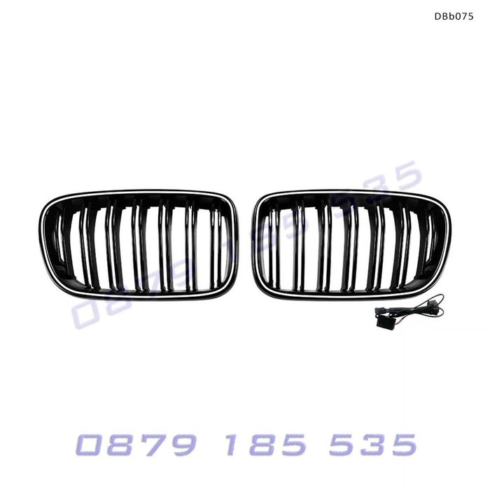 Двойни светещи LED бъбреци BMW X3 F25 Pre-Facelift 2011–2013 черен гланц DBb075 предни решетки с лед светлини бмв х4 пре фейс