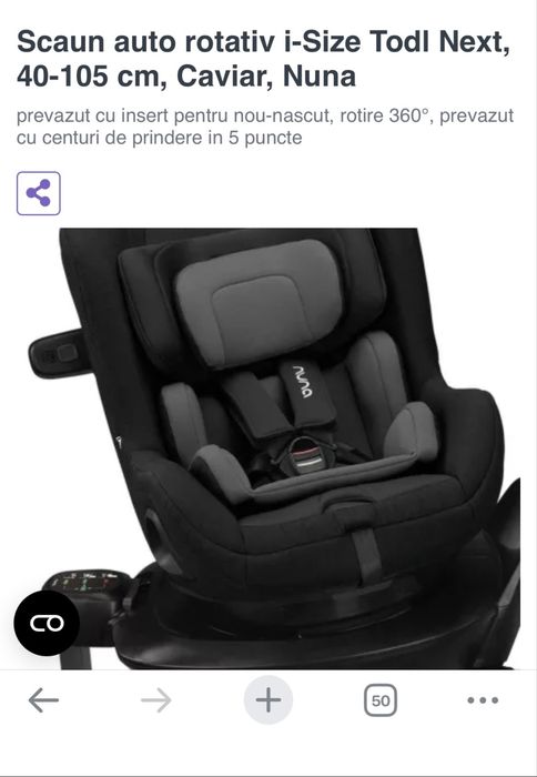 Scaun nuna auto negru testat edac rotativ 40-105 cm, max 18,5kg