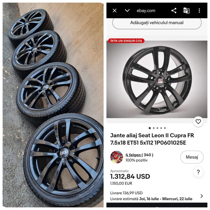 Set jante R18 Originale  Seat 5x112 , compatibile Audi , Volkswagen, Mercedes , Skoda , anvelope de vară 225/40/18