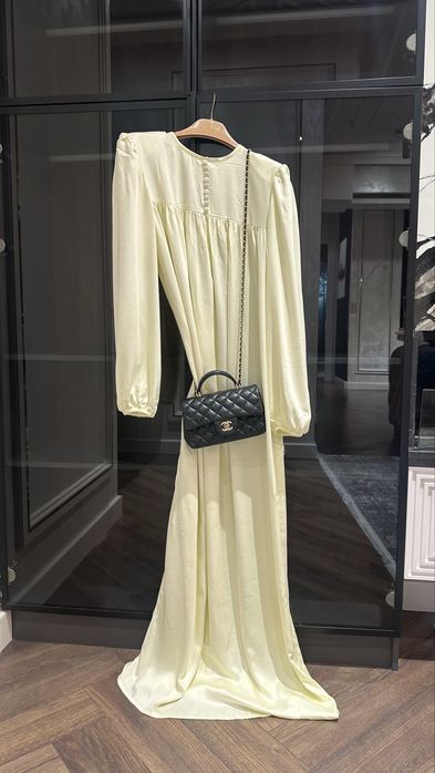 Шелк/хлопок платье лимоного цвета