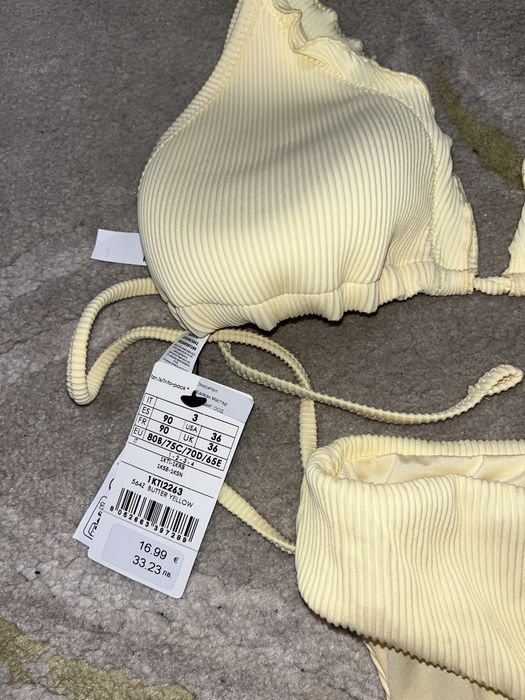 Нов бански Tezenis рипсана материя – пастелно жълт, горнище 80B/75C/70D/65E, долнище S