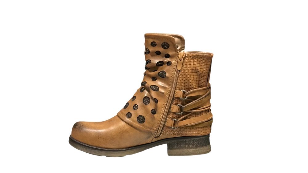 Дамски кожени боти в бордо и камел ПРОМОЦИЯ