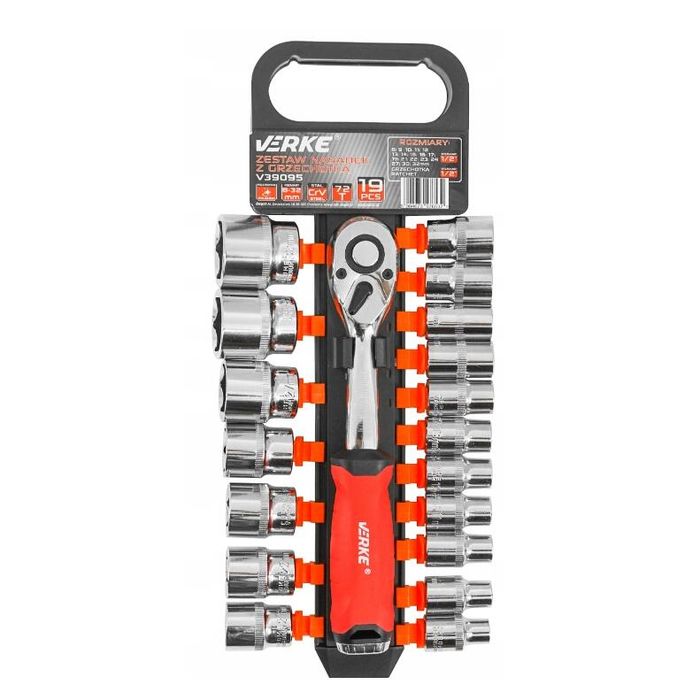 Set chei tubulare cu clichet, 19 piese,1/2, Verke