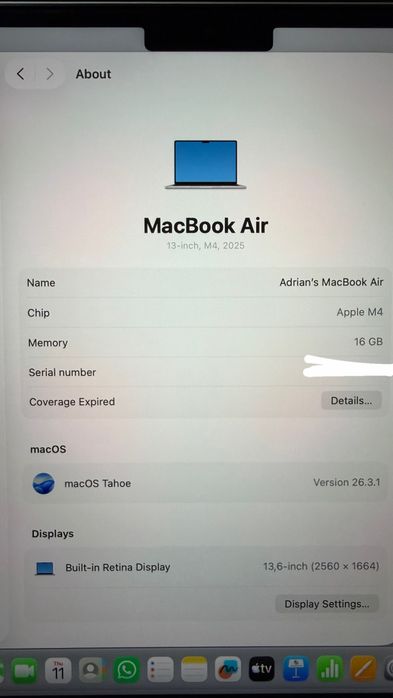 MacBook Air M4 13’ 256GB, 16GB RAM