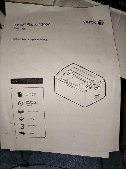 Imprimanta Xerox phaser 3020 
20pagini pe minut 
Ofer cartuș cost suplimentar 50roni(total fara cartus350)
Mai multe detalii in privat