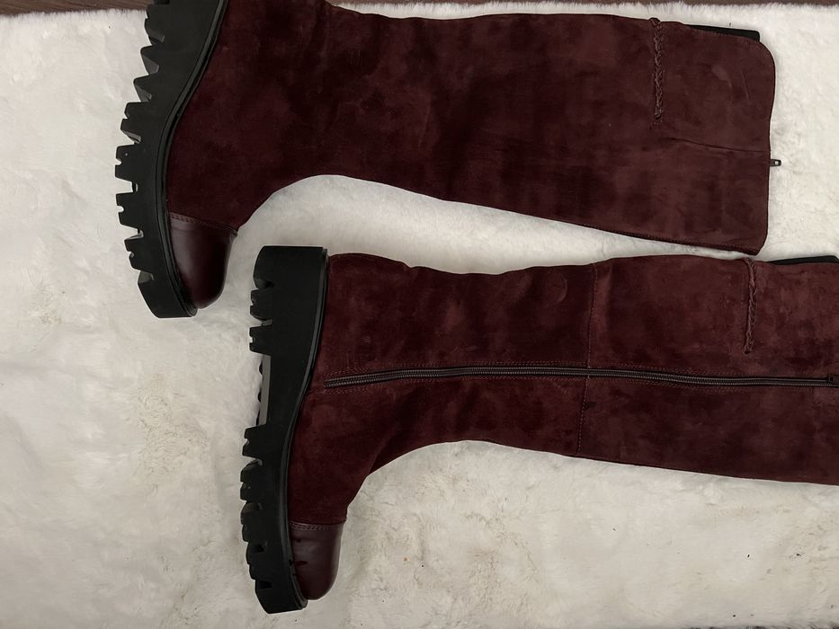 Cizme piele întoarsă grena. Mărime 37