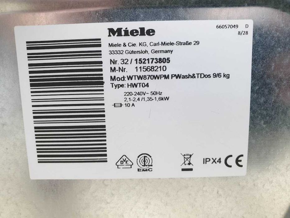 XXL 9кг/6кг Miele WT1 Пералня със Сушилня TwinDos Миеле 12м Гаранция