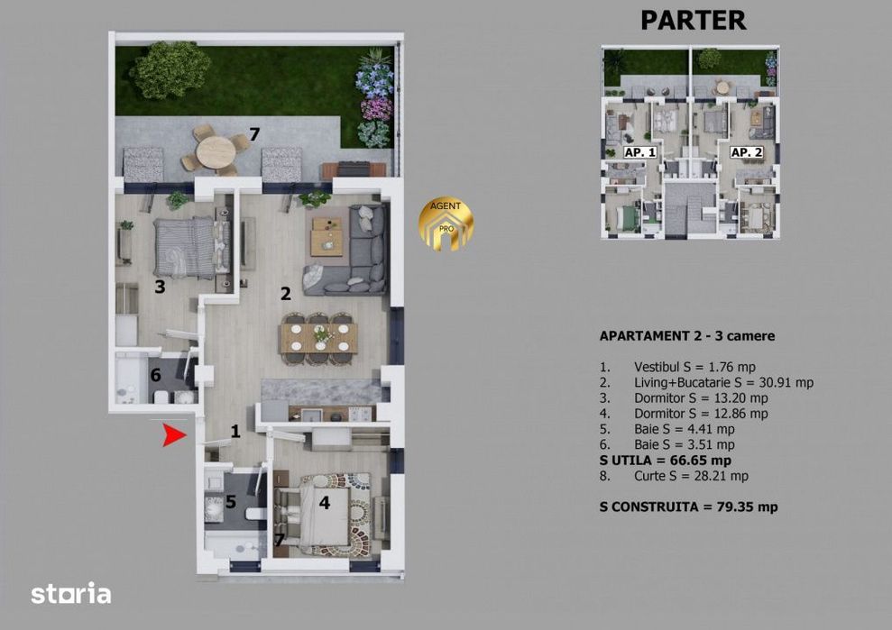 Apartament 3 Camere + Teren 100 mp - Prima Inchiriere - Disponibil Ime