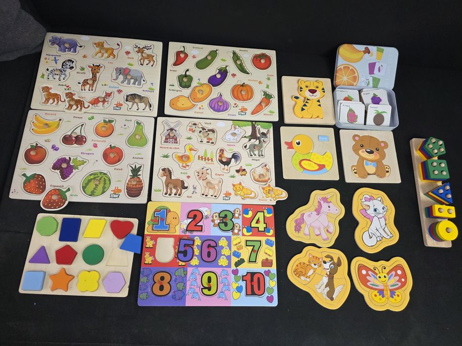 Lot puzzle lemn carton 1-2 ani