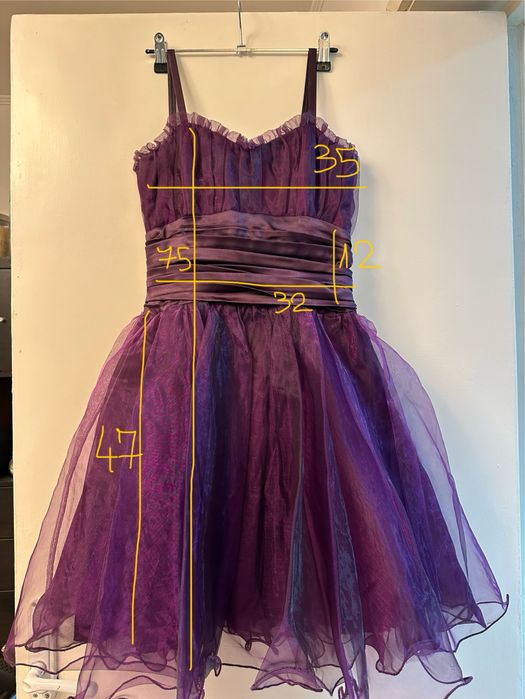 Rochie de seara XS/S, mov, lungime medie