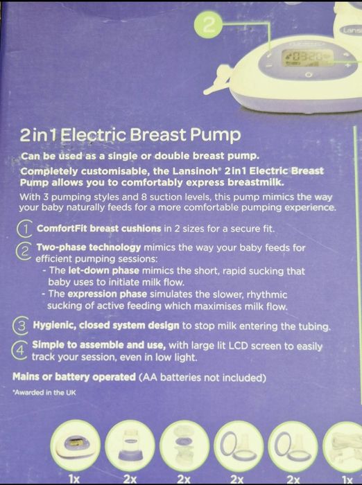 Pompă de sân electrică 2 în 1 Lansinoh, stare impecabilă + cadou!