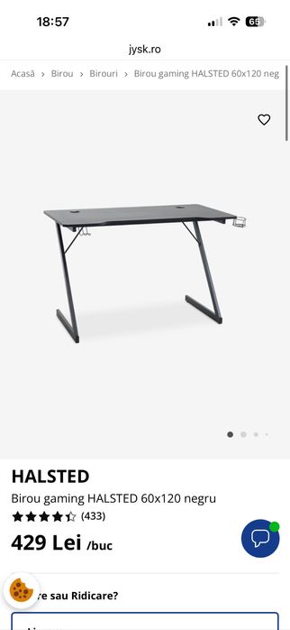 Birou gaming Halsted 60x120 negru