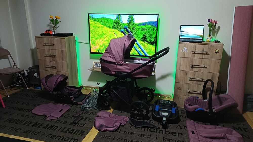 Cărucior/căruț copii 4 în 1 sport+landou+sc.auto+bază auto isofix.