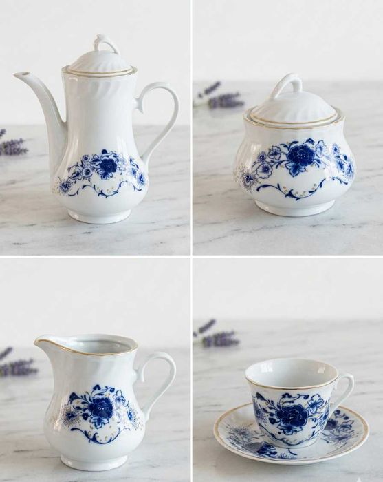 Set complet cesti porțelan IRIS Cluj – Cobalt Veritabil & Aur – 23 Piese