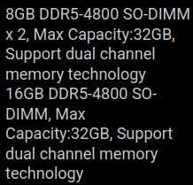 RAM 16GB Kit (2x 8GB) DDR5 4800 Laptop