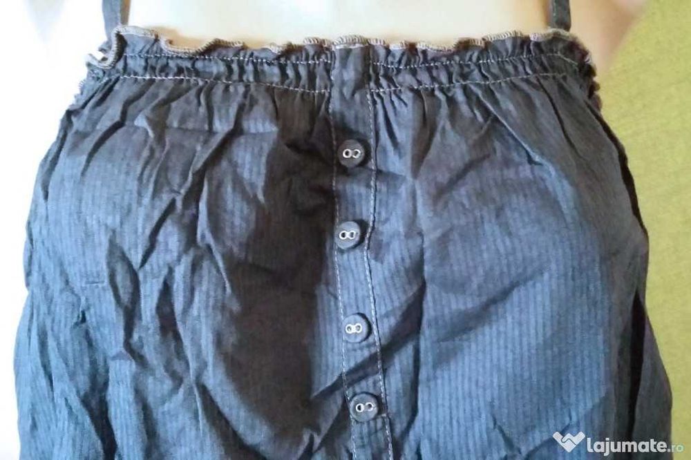 Set topuri negru gri cu bretele falduri stil gogosar bufant din bumbac