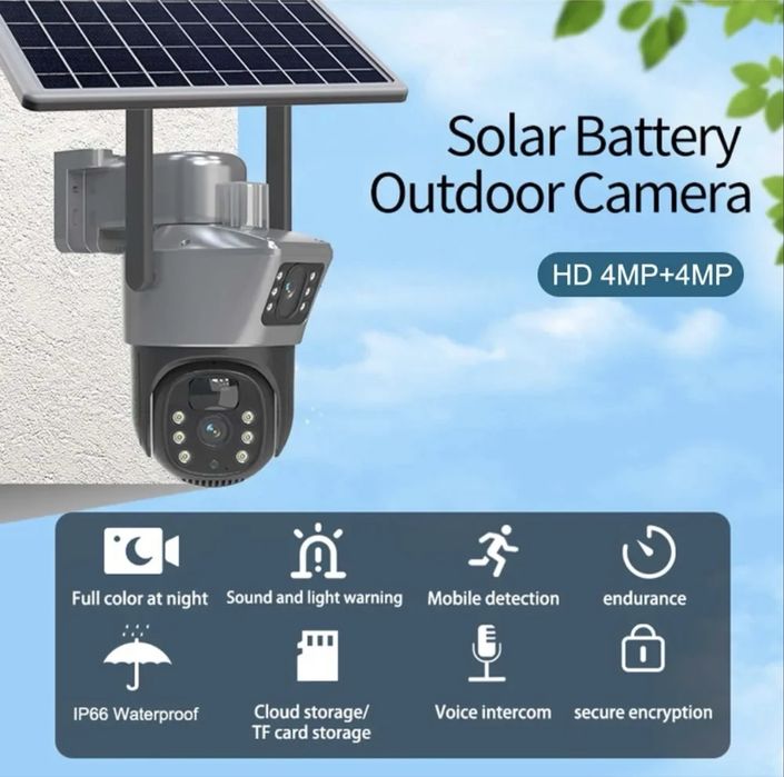 Camera de supraveghere cu panou solar 4G 8MP senzor de miscare lentile duble HD