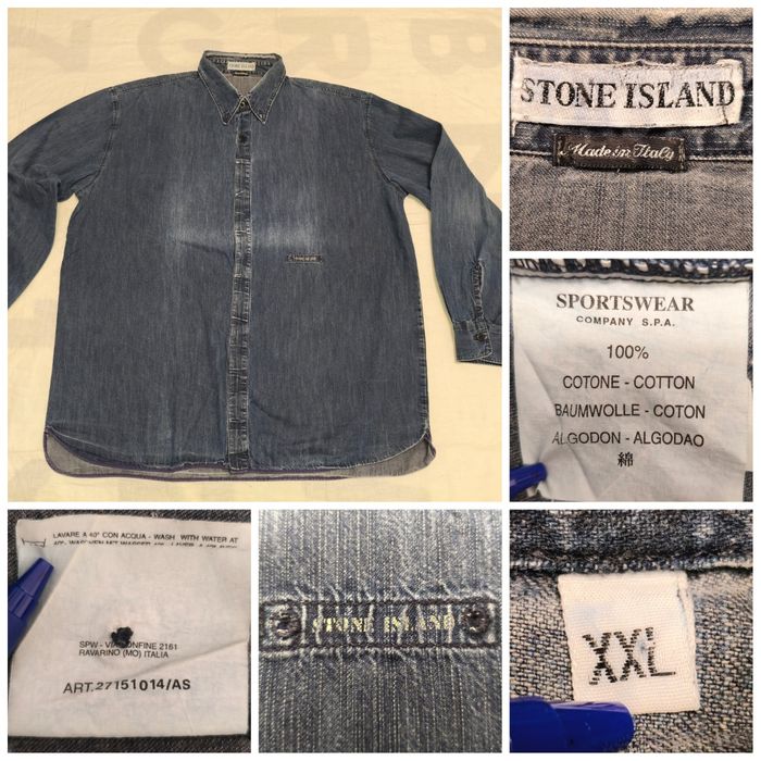 Cămașă Stone Island mărime XL bărbat jeans denim vintage uzată guler
