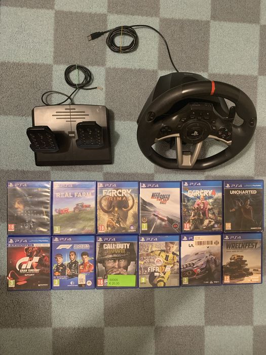 Volan PlayStation, pedale, și 12 jocuri