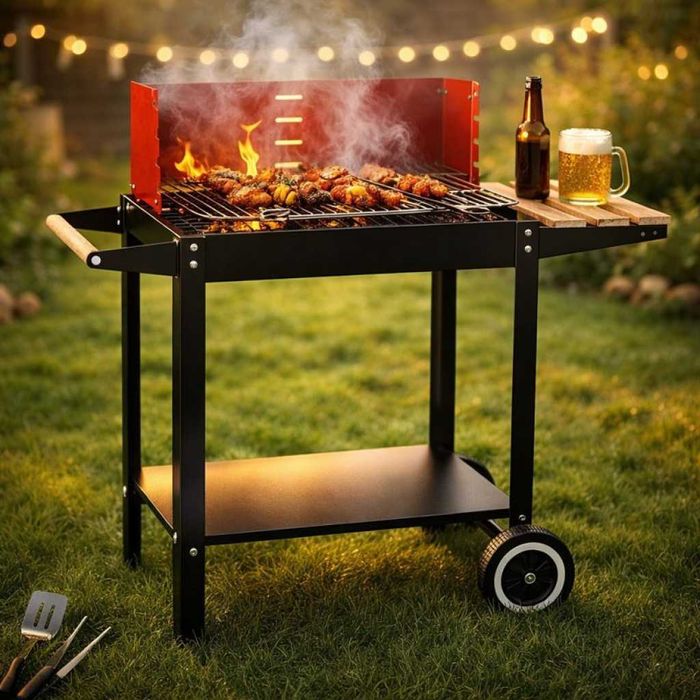 Градинско барбекю на колела, емайлирана стомана, 4 степени + Подарък