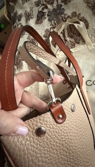 Geantă de mână, piele naturala, de bovină, bej,  Gianni Conti