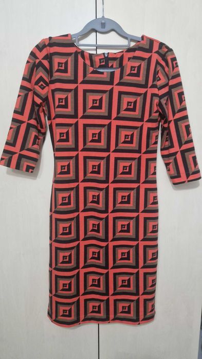 Oferta - Rochie mini toamnă portocaliu-negru