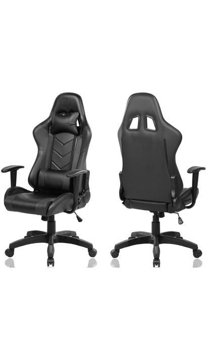 Стол Gaming Kring Sigrid, Гръбначна опора, Облегалка за глава, PU, Чер
