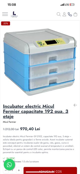 incubator profesional mare 192 oua de gaina