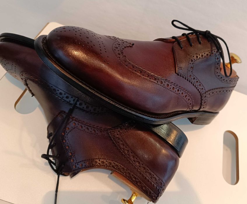 Pantofi derby 41 41.5 brogue lucrati manual Campanile piele naturala