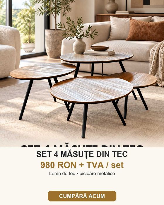 Set 4 măsuțe de cafea din lemn de tec
