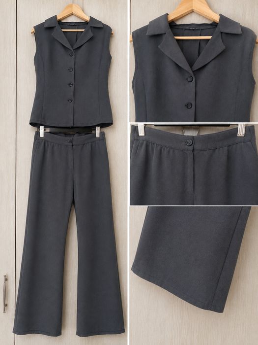 Costum dama elegant pe comanda premium gri inchis vesta pantaloni S