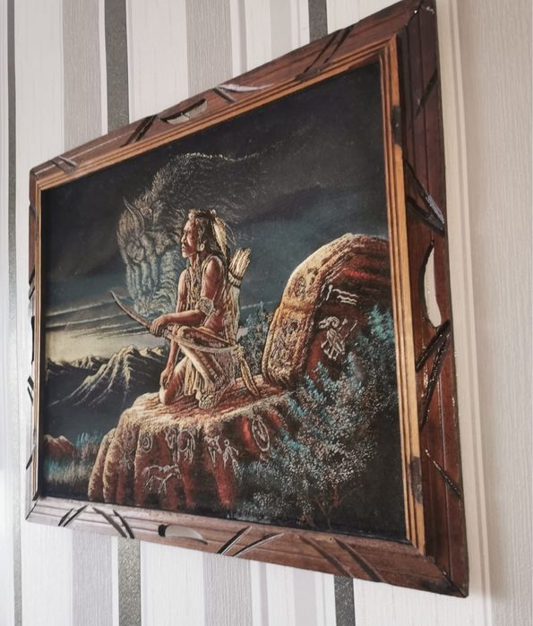 Картина от черно кадифе рамка подпис Вожд с Бизон от Ернесто Санчес