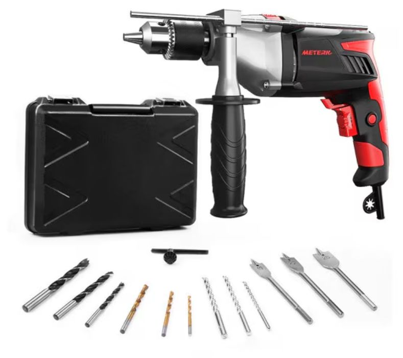 Bormasina cu percutie Meterk, 950W, Mandrina 13 mm, Set burghie