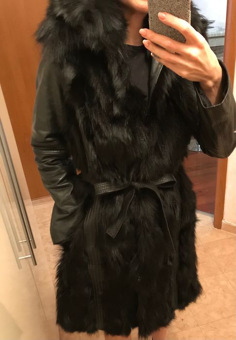 Черно кожено палто ROCKEDS