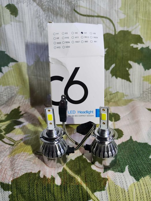Комплект LED лед диодни крушки за фар, 2бр., C6 H7, 18W