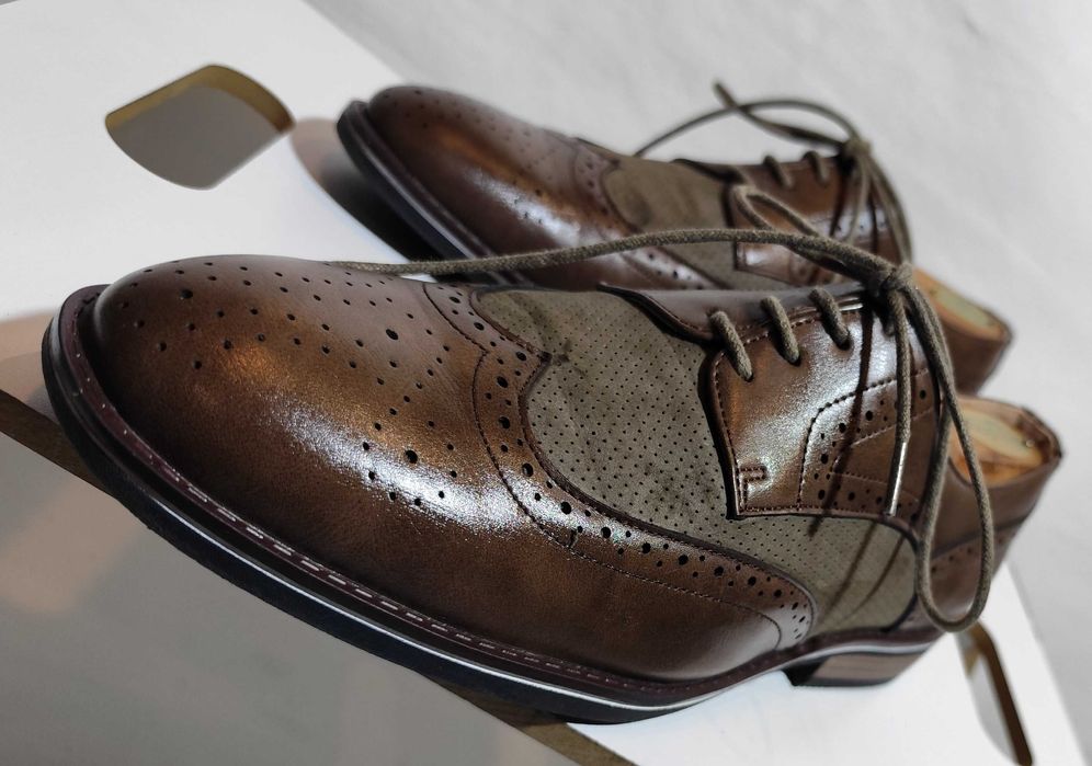 Pantofi derby 40 brogue Lavoratione Artigianale piele naturala moale