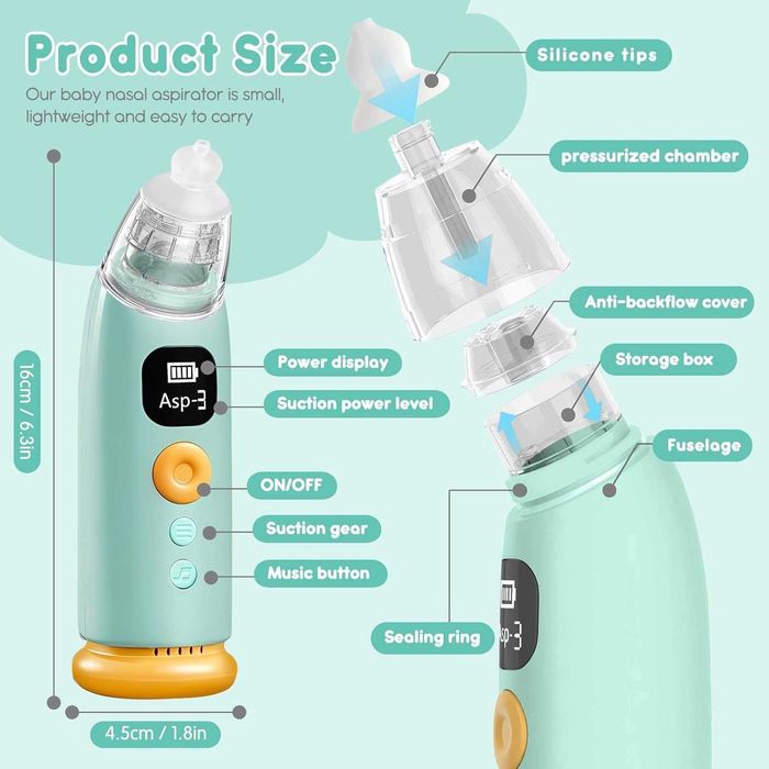 FACAIO Назален аспиратор с 3 накрайника, музикална, светлинна  функция