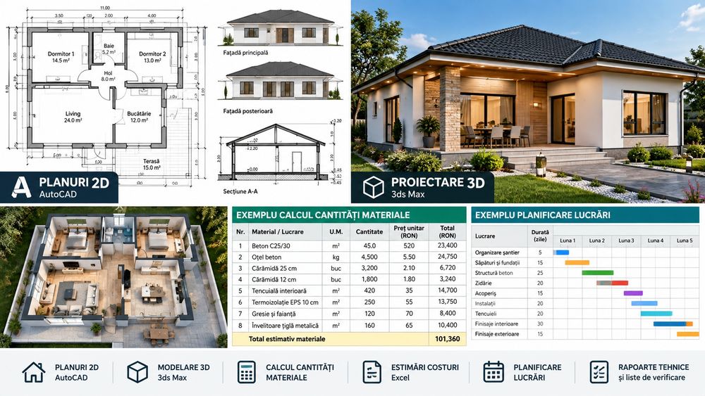 Servicii AutoCAD 2D, proiectare 3D și calcul cantități
