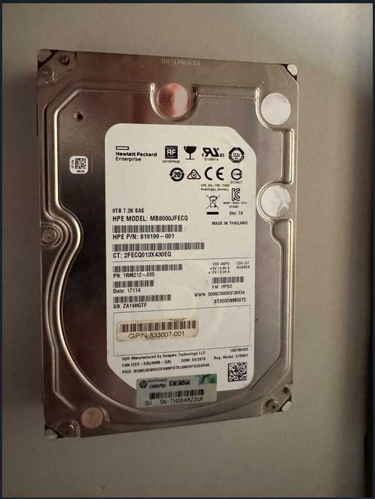 HDD 8TB Enterprise HPE 819199-001  8TB SAS 3,5" 12G