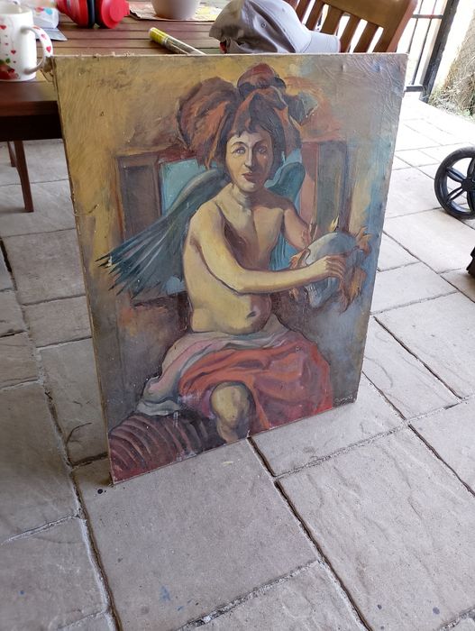 2броя огромни маслени картини доста стари с подпис