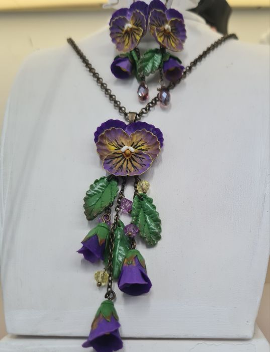 Обеци и медальон от полимерна глина,ръчна изработка