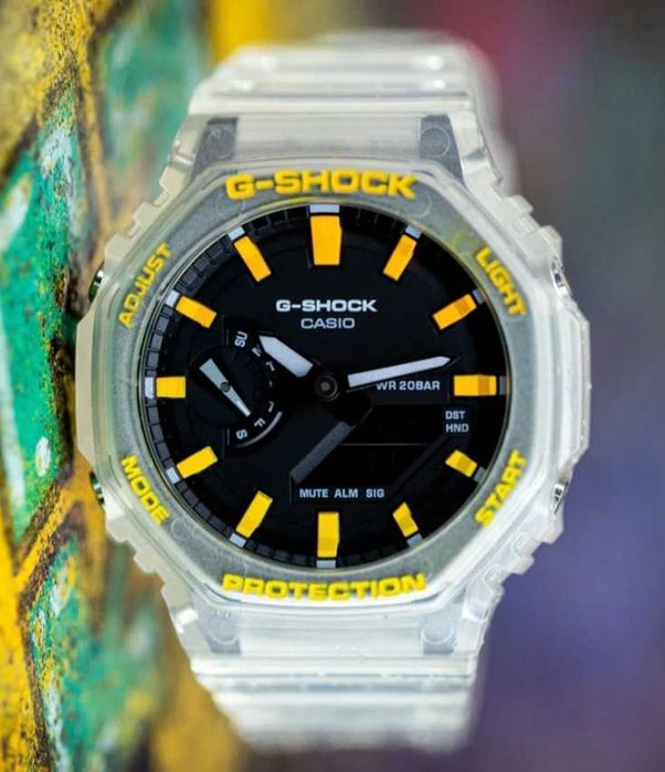 Ceas Sport Casio g shock ga 2100 Transparent jellyfish Skeleton yellow, Nou,Garantie 2 ani