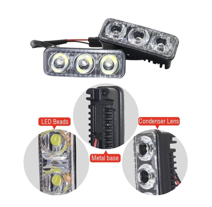 Комплект Предни Мощни 3 Led Лед Диодни Дневни Светлини 12V 3W НОВИ