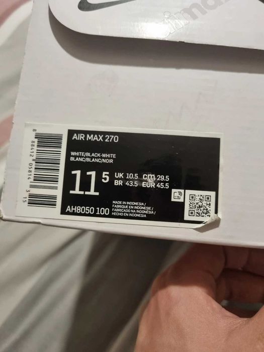 Nike Air Max 270 – Мъжки маратонки Размер 45.5 (UK 10.5) бели отлични