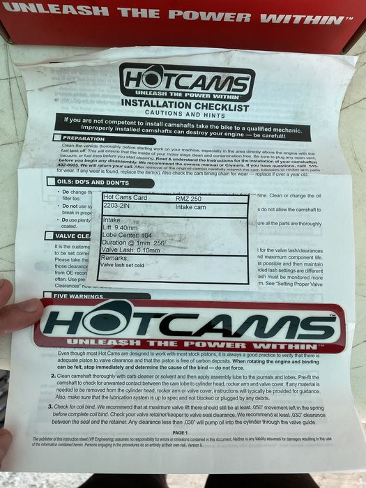 Разпределителни валове HotCams за Suzuki RMZ250 2011