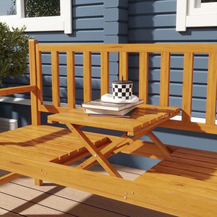 Outsunny Градинска дървена пейка, Сгъваема маса