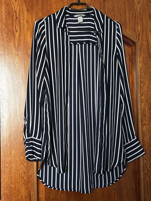 Cămașă damă vâscoză H&M, dungi alb-albastru închis / navy, mărimea S/M