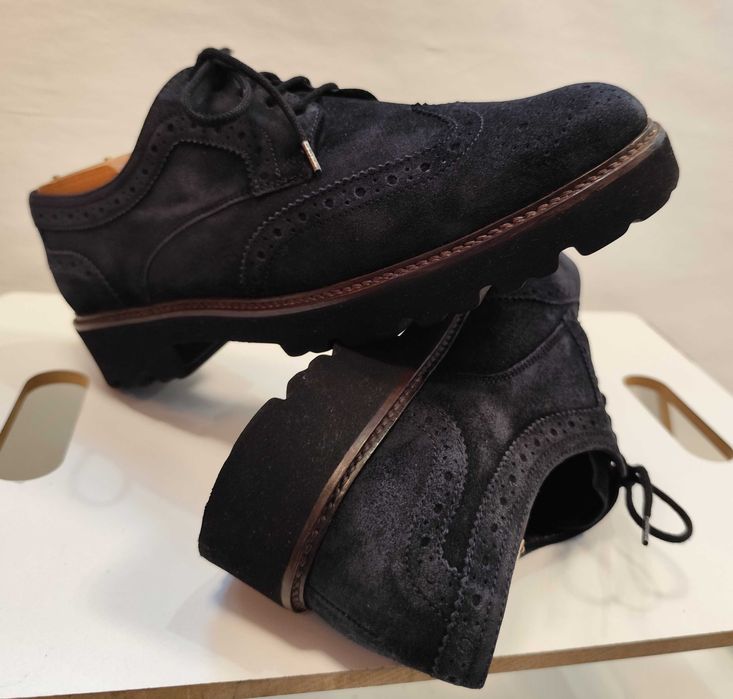 Pantofi derby 40.5 41 brogue GABOR piele naturala moale albastru
