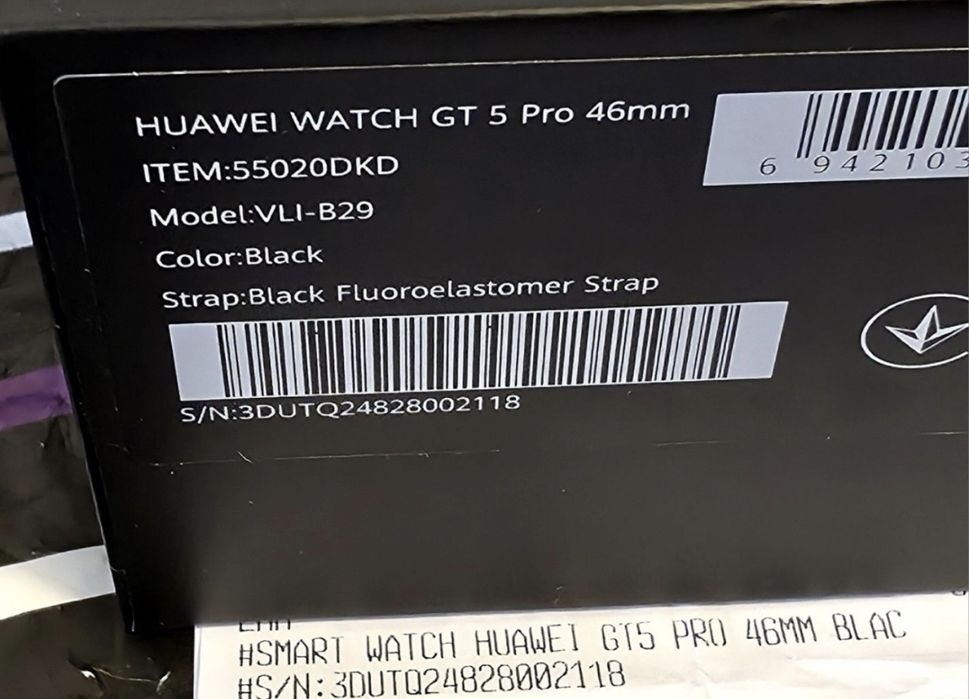 КАТО НОВ 46mm Huawei watch GT 5 PRO VIVACOM Гаранция 2026 BLACK GT5